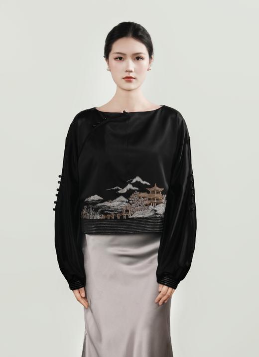 下架|东方境X郭培| 真丝亭台楼阁刺绣短上衣-黑色 商品图0