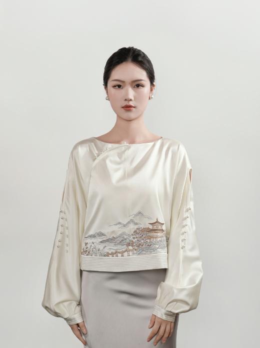 下架|东方境X郭培| 真丝亭台楼阁刺绣短上衣-白色 商品图0