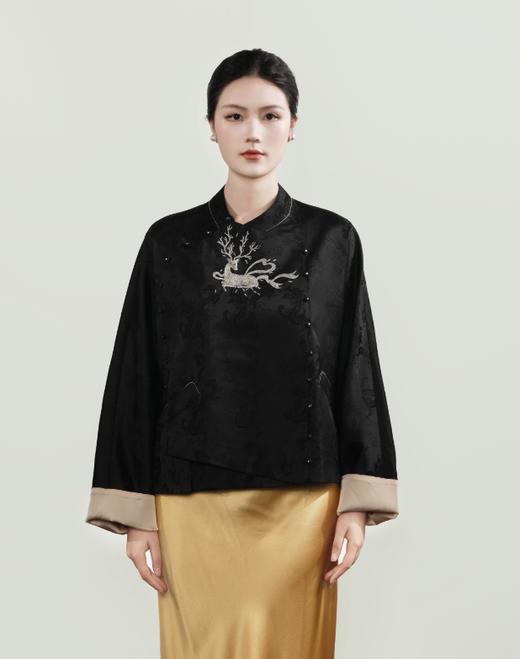 东方境X郭培| 灵鹿金线刺绣提花新中式上衣-黑色 商品图0