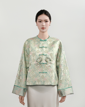 东方境X郭培| 牡丹刺绣提花新中式外套-浅草绿