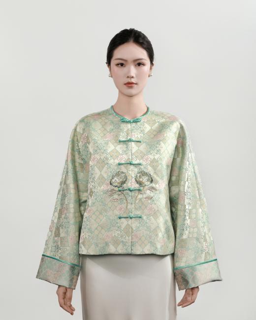 东方境X郭培| 牡丹刺绣提花新中式外套-浅草绿 商品图0