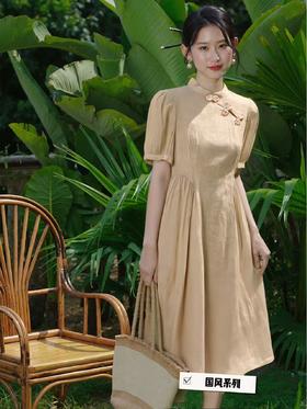 中秋大力度清仓~（不支持退）【MYBL】8880新中式国风修身后系带暗纹连衣裙-喜出