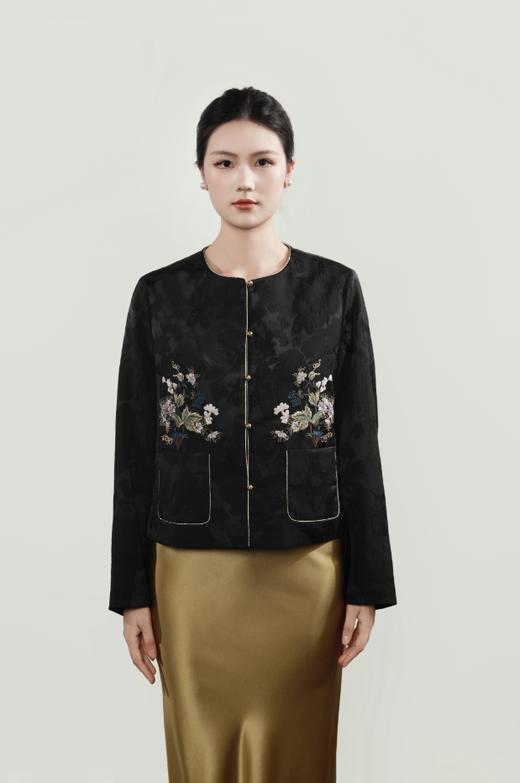 东方境X郭培| 新中式轻奢重工花卉刺绣对襟外套-黑色 商品图7