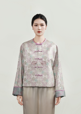 东方境X郭培| 牡丹刺绣提花新中式外套-灰粉