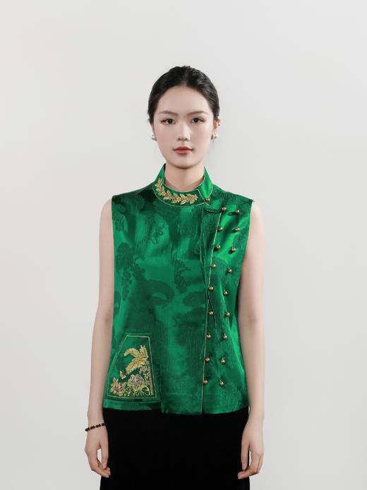 东方境X郭培| 新中式轻奢重工刺绣双排扣马甲-绿色 商品图0
