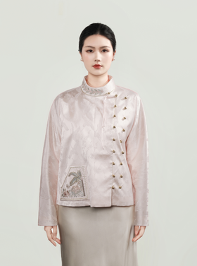 东方境X郭培| 淡绯粉刺绣提花新中式上衣-淡绯