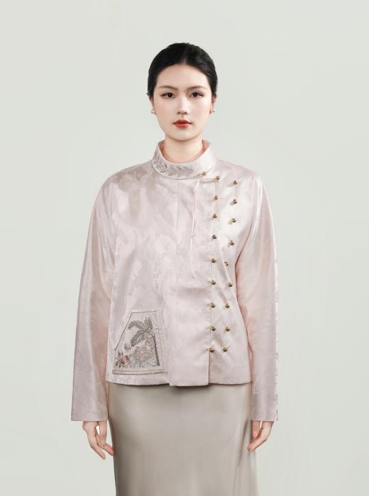 东方境X郭培| 淡绯粉刺绣提花新中式上衣-淡绯 商品图0