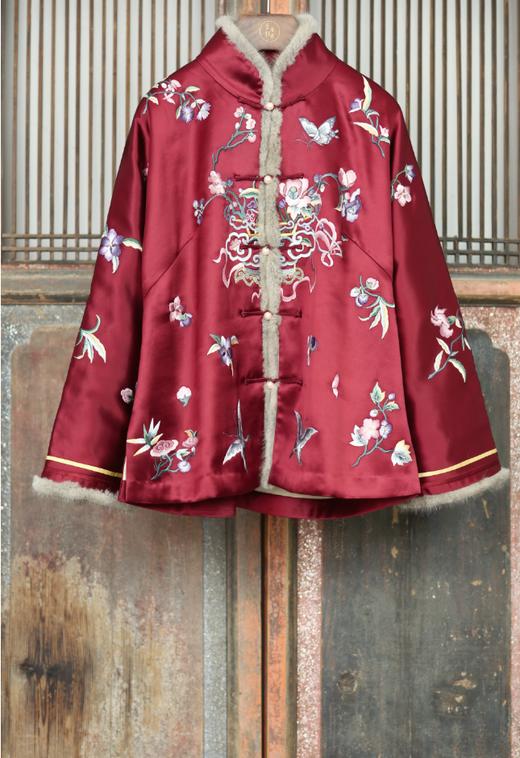 盛唐牡丹大师系列 | 真丝手推绣水貂花篮吉服棉袄(盛唐牡丹与非遗传承人王小潇联名系列) 商品图1