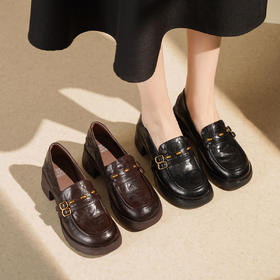 【秋季新款】西村名物2025年秋季新款厚底防滑粗跟软底舒适乐福鞋T25CM30831