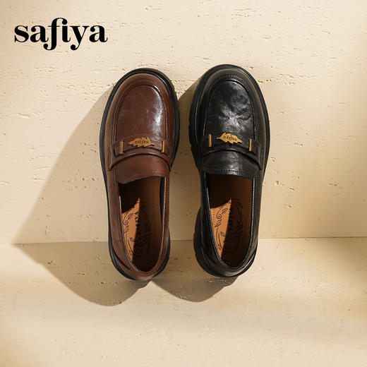 Safiya/索菲娅2025复古秋叶扣增高不累脚百搭粗跟英伦乐福鞋SFD3112114 商品图9
