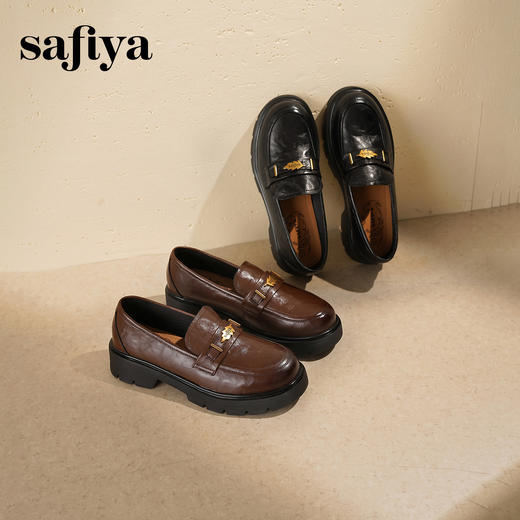 Safiya/索菲娅2025复古秋叶扣增高不累脚百搭粗跟英伦乐福鞋SFD3112114 商品图8