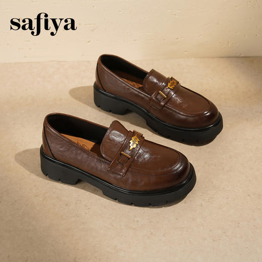 Safiya/索菲娅2025复古秋叶扣增高不累脚百搭粗跟英伦乐福鞋SFD3112114 商品图7