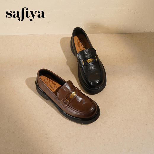 Safiya/索菲娅2025复古秋叶扣增高不累脚百搭粗跟英伦乐福鞋SFD3112114 商品图12