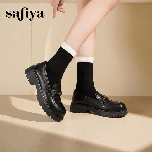 Safiya/索菲娅2025复古秋叶扣增高不累脚百搭粗跟英伦乐福鞋SFD3112114 商品图4