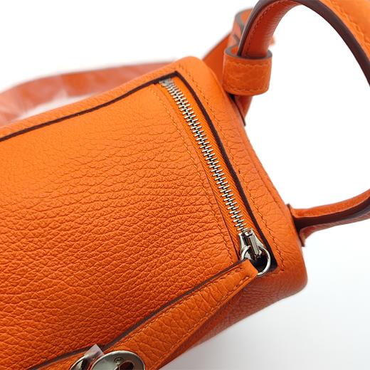 HERMES爱马仕 Lindy系列 Mini 19 银扣Taurillon Clemence牛皮手提单肩斜挎包 迷你 9J 火焰橙 商品图4