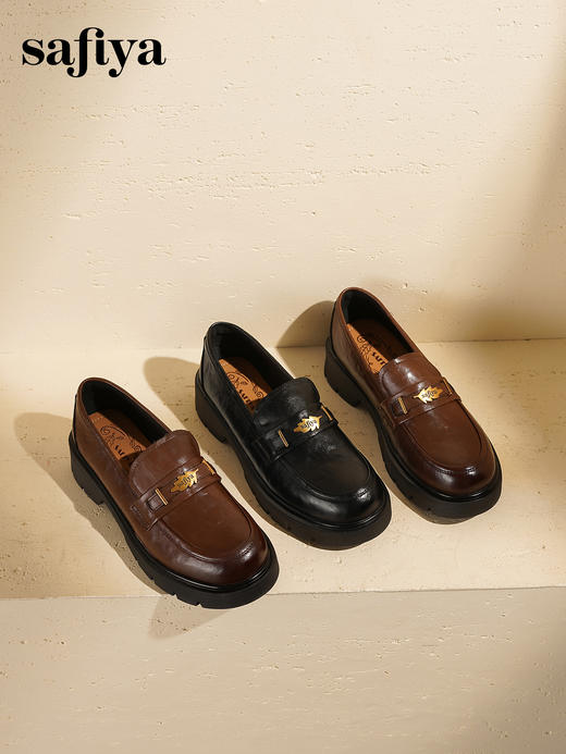Safiya/索菲娅2025复古秋叶扣增高不累脚百搭粗跟英伦乐福鞋SFD3112114 商品图11