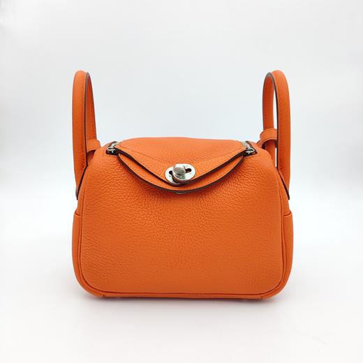 HERMES爱马仕 Lindy系列 Mini 19 银扣Taurillon Clemence牛皮手提单肩斜挎包 迷你 9J 火焰橙 商品图0