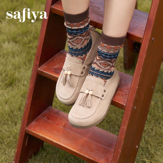 Safiya/索菲娅2025流苏外穿复古反绒百搭不累脚休闲平底勃肯单鞋SFD3112079 商品图3