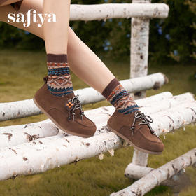 Safiya/索菲娅2025复古反绒串珠系带深口百搭休闲软底勃肯单鞋SFD3112078