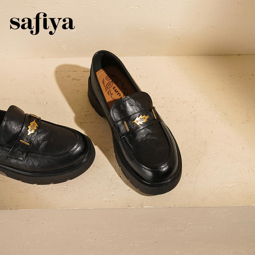 Safiya/索菲娅2025复古秋叶扣增高不累脚百搭粗跟英伦乐福鞋SFD3112114 商品图2