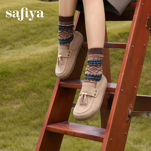 Safiya/索菲娅2025流苏外穿复古反绒百搭不累脚休闲平底勃肯单鞋SFD3112079 商品图4