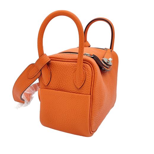 HERMES爱马仕 Lindy系列 Mini 19 银扣Taurillon Clemence牛皮手提单肩斜挎包 迷你 9J 火焰橙 商品图1