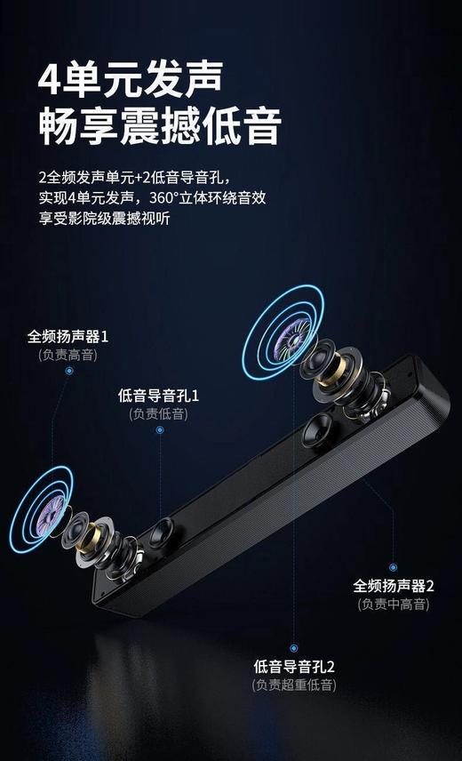 严选【智能切换5.0芯片影院级】笔记本迷你低音炮USB有线连接电脑喇叭音箱1个 商品图2