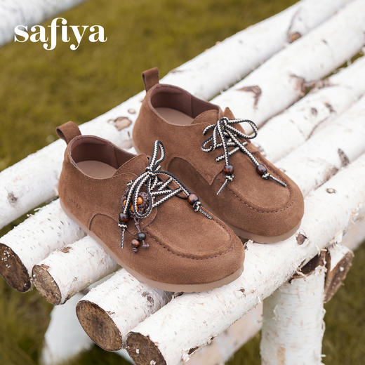 Safiya/索菲娅2025复古反绒串珠系带深口百搭休闲软底勃肯单鞋SFD3112078 商品图4