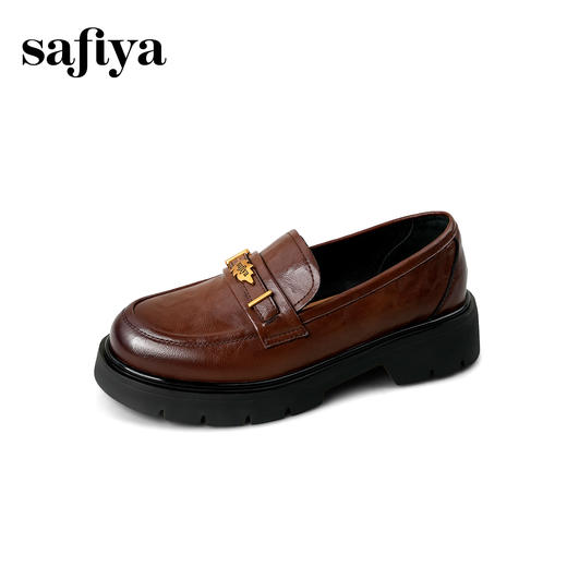 Safiya/索菲娅2025复古秋叶扣增高不累脚百搭粗跟英伦乐福鞋SFD3112114 商品图14