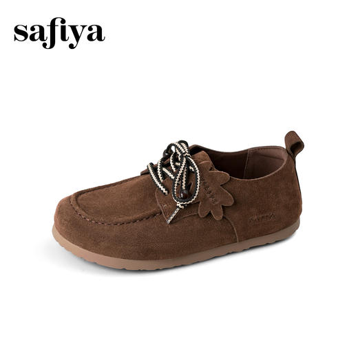 Safiya/索菲娅2025复古反绒串珠系带深口百搭休闲软底勃肯单鞋SFD3112078 商品图5