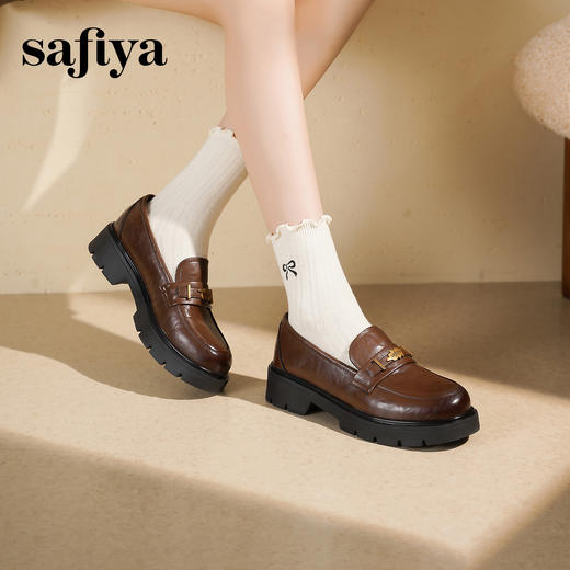 Safiya/索菲娅2025复古秋叶扣增高不累脚百搭粗跟英伦乐福鞋SFD3112114 商品图13