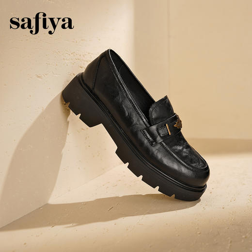 Safiya/索菲娅2025复古秋叶扣增高不累脚百搭粗跟英伦乐福鞋SFD3112114 商品图0