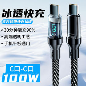 严选【100w智能数显数据线】双Type-C接口适用苹果15华为荣耀小米手机快充线1条