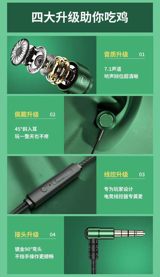 严选【金属磁吸游戏有线耳机】弯头入耳式电竞typec手机电脑降噪耳机黑色-1个 商品图2