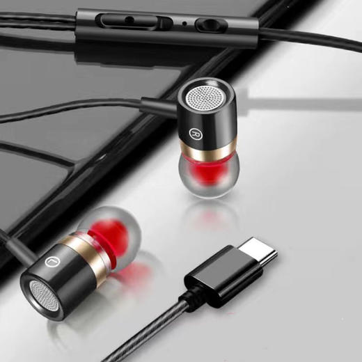 严选【数字芯片黑色】Type-C接口重低音有线入耳式电竞耳塞带麦k歌吃鸡游戏耳机线-1个 商品图1