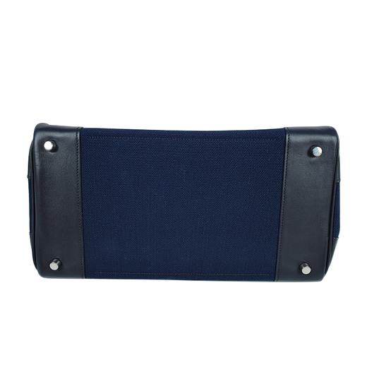 HERMES爱马仕 Birkin 银扣 Swift 皮革和帆布 铂金包手提包 男女同款情侣款 黑色拼蓝色 Z刻 商品图3