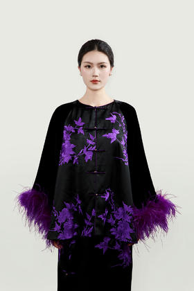 盛唐婧| 重磅三醋酸刺绣拼真丝绒驼鸟毛外套