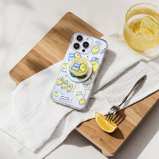 【完美一日】酸甜柠檬糖 泡泡骚 x Second Morning 早安柠檬 POPGRIP手机粘贴式气囊支架Glitter闪粉亮片黄色 商品图1