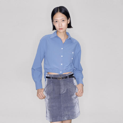 马君妍同款lost in echo2025早秋新款气质修身短款收腰衬衫上衣女 商品图3