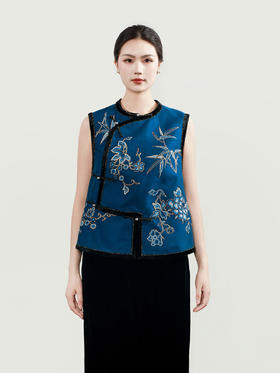 盛唐牡丹大师系列 | 真丝手绣打籽绣偏襟马甲 (盛唐牡丹与非遗传承人王小潇联名系列)