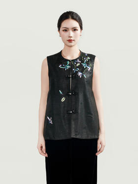 盛唐牡丹大师系列 | 真丝香云纱手绣薄棉马甲 (盛唐牡丹与非遗传承人王小潇联名系列)