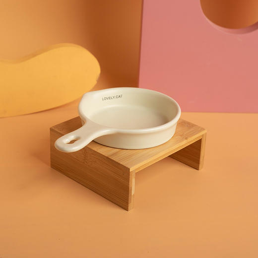 严选韩国粉色【陶瓷猫碗磨砂米木架平底锅】同款猫咪慢食碗单柄饮水碗防黑下巴罐头碗宠物碗1个 商品图0