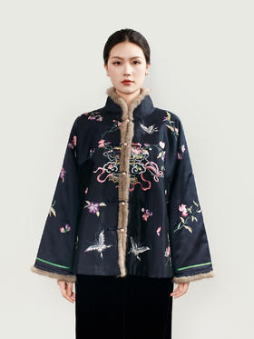 盛唐牡丹大师系列 | 真丝手推绣水貂花篮吉服棉袄(盛唐牡丹与非遗传承人王小潇联名系列)