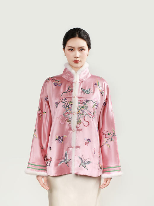 盛唐牡丹大师系列 | 重缎真丝水貂毛手推绣棉外套(盛唐牡丹与非遗传承人王小潇联名系列) 商品图0