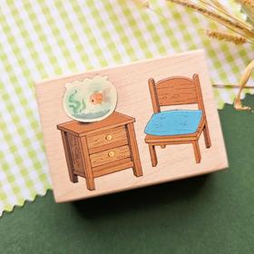 micia美日 小金魚的木桌椅彩色楓木印章