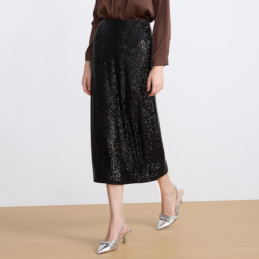 【亮片半身裙】EITIE爱特爱气质优雅复古显瘦直筒过膝秋新款半身群C2506806 商品图3
