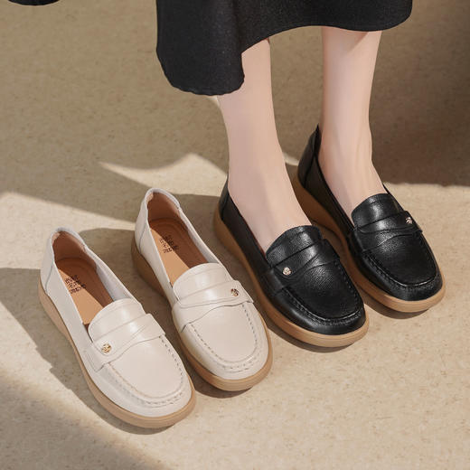 【秋季新款】西村名物2025年秋季新款厚底防滑粗跟软底舒适乐福鞋T25CM31471 商品图0