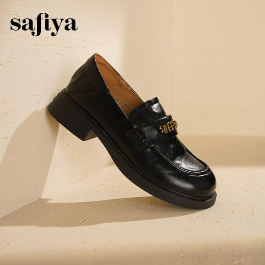 Safiya/索菲娅2025学院风字母扣圆头复古英伦百搭粗跟小皮鞋SFD3112068 商品图2