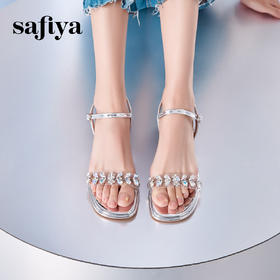 Safiya/索菲娅2025夏季时尚闪钻中空露趾高跟透明一字带凉鞋SFD2115415