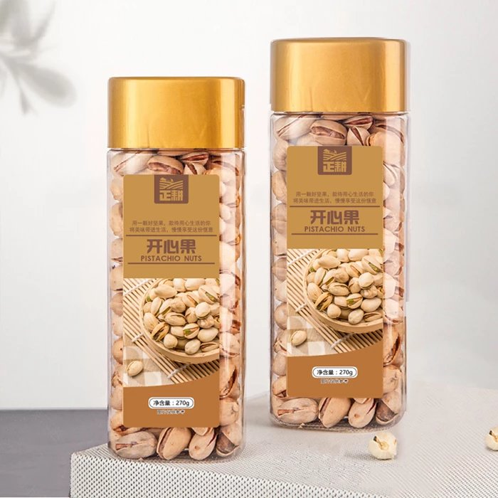 原味开心果270g，原料选用W240颗粒饱满大而均匀，自然原色，无漂白，低温烘培技术，用40°-90°烘培6-24小时烘干水份。